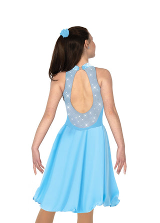 Solitaire Keyhole Dance Beaded Skating Dress - Crystal Blue