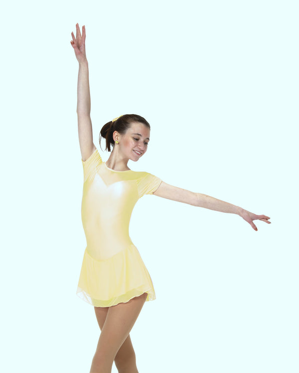 Solitaire Ready to Ship Shirred Sleeve Unbeaded Skating Dress - Soft Yellow