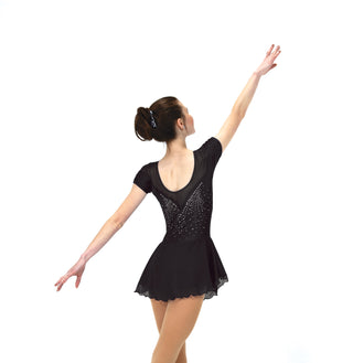 Solitaire Shirred Sleeve Unbeaded Skating Dress - Black