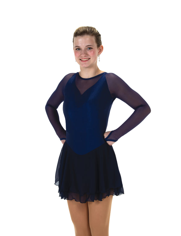 Solitaire Low Scoop Back Unbeaded Skating Dress - Navy