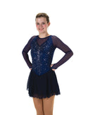 Solitaire Low Scoop Back Beaded Skating Dress - Navy