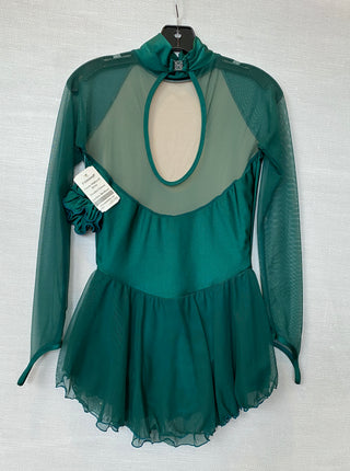 Solitaire Ready to Ship Classic High Neck Unbeaded Skating Dress - Hunter Green