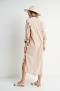 Ready to Ship Beige Midi Shirt Dress