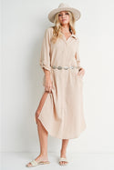 Ready to Ship Beige Midi Shirt Dress