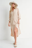 Ready to Ship Beige Midi Shirt Dress