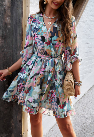 Ready to Ship Green & Blue Wrap Dress