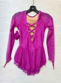 Solitaire Ready to Ship Deep V Lite Beaded Skating Dress - Magenta