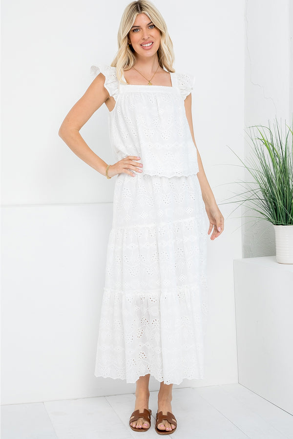 Ready to Ship Cotton Eyelet Tiered Midi Skirt