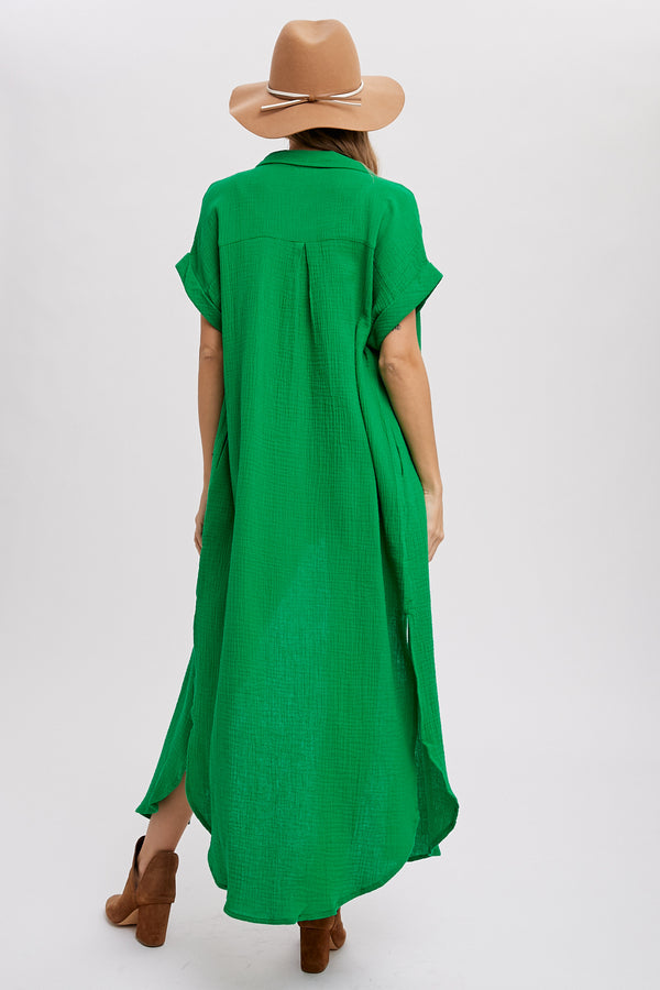 Ready to Ship Kelly Green Maxi Shirt Dress