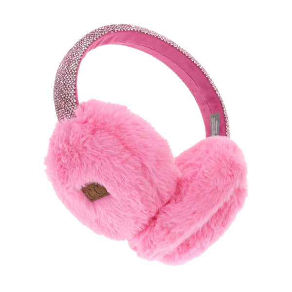 CC Beanie Ready to Ship Faux Fur Rhinestone Earmuffs - Pink