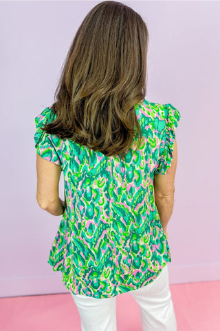 Ready to Ship Green Print Sleeveless Top