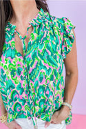 Ready to Ship Green Print Sleeveless Top