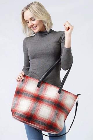 Ready to Ship Buffalo Plaid Tote Bag - Red