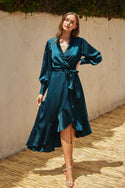 Ready to Ship Deep Teal Wrap Dress