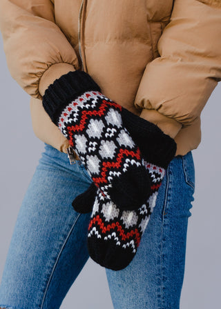 Black, White & Rust Knit Mittens