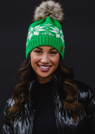 Green & White Pom Hat