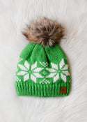 Green & White Pom Hat