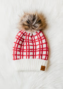 Red & White Plaid Pom Hat