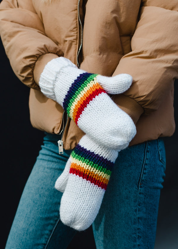 Rainbow Stripe Knit Mittens