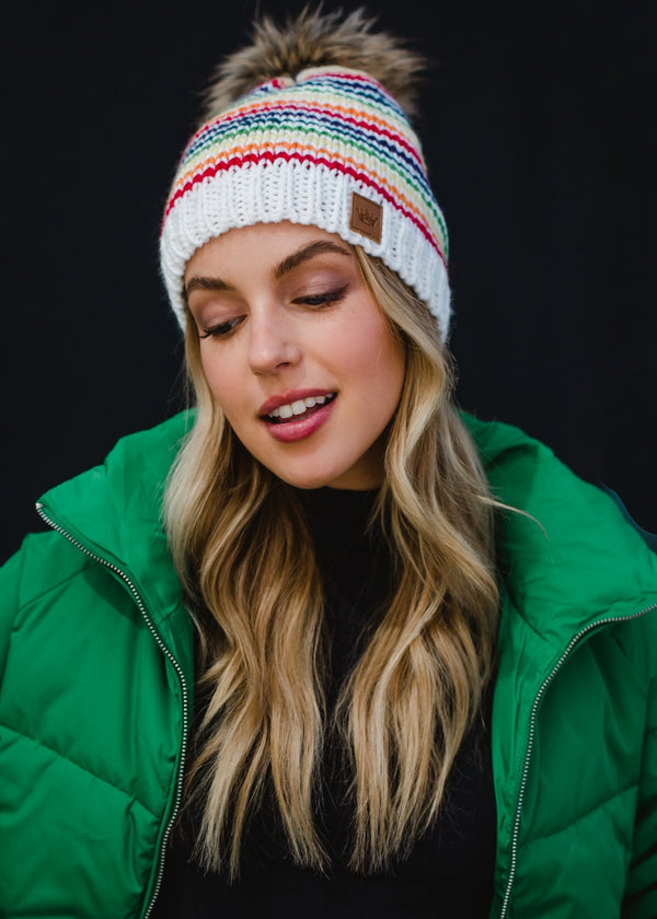 Rainbow Stripe Pom Hat