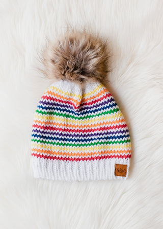 Rainbow Stripe Pom Hat