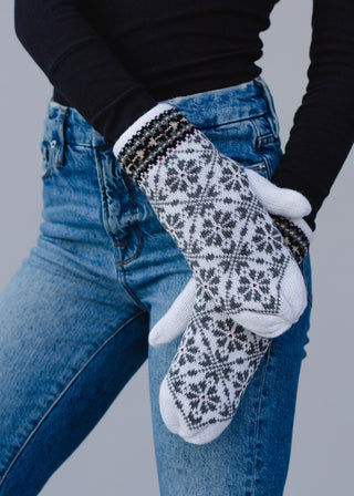 White Snowflake Knit Mittens