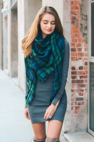 Ready to Ship Flannel Blanket Scarf - Green