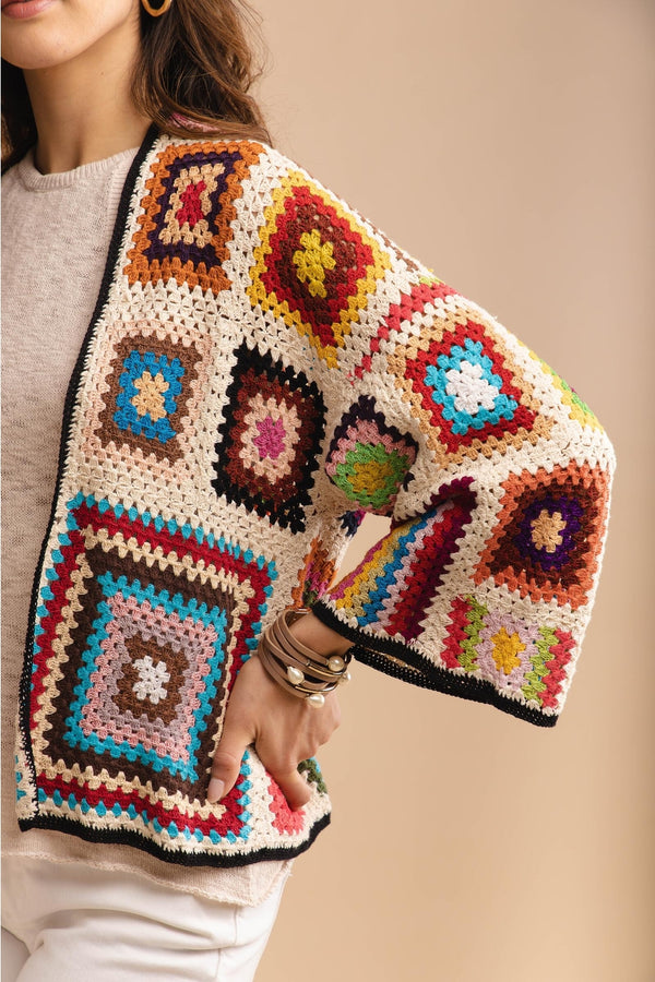 Saachi Ready to Ship Granny Squares Short Cartigan