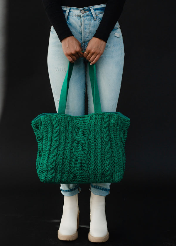 Ready to Ship Cable Knit Tote Bag - Emerald