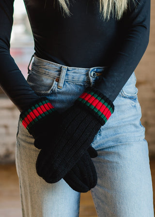 Black & Red Stripe Knit Mittens