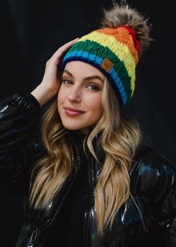 Rainbow Wide Stripe Pom Hat