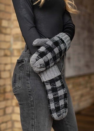 Ready to Ship Grey & Black Buffalo Plaid Knit Mittens