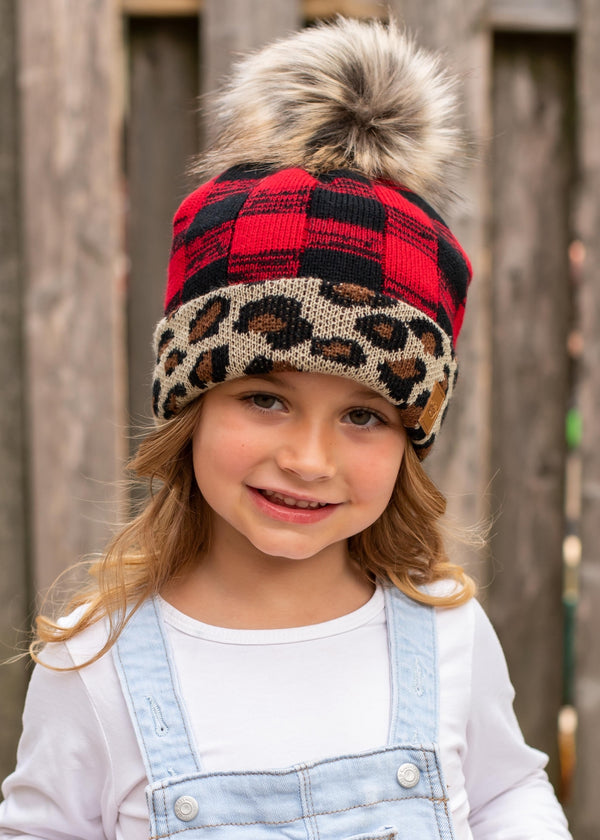 Kid’s Buffalo Plaid Pom Hat