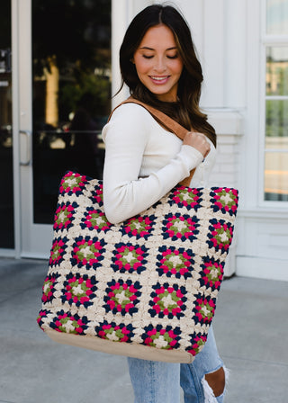 Ready to Ship Crochet Tote Bag - Squares