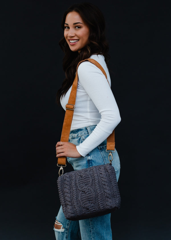 Ready to Ship Cable Knit Shoulder Bag - Grey