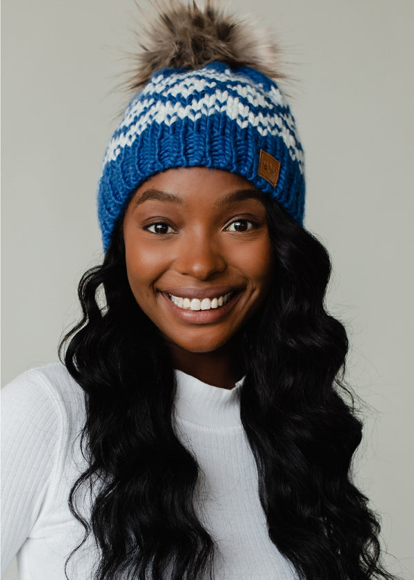 Blue & White Pom Hat