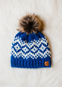 Blue & White Pom Hat