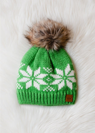 Green & White Plaid Pom Hat