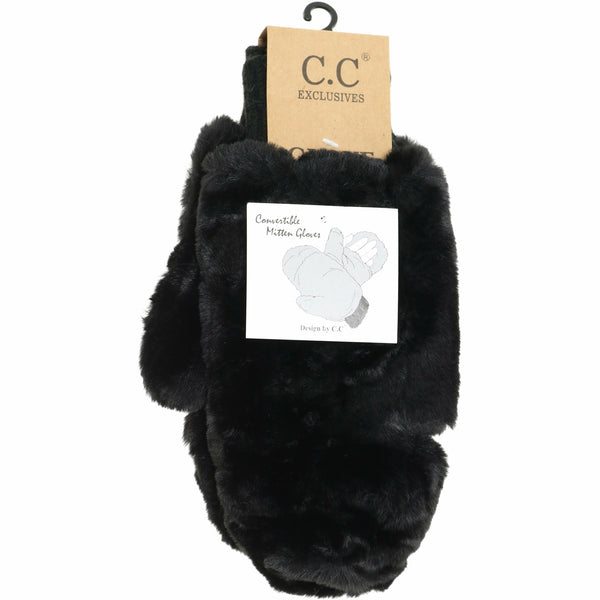 CC Beanie Ready to Ship Furry Convertible Mittens - Black