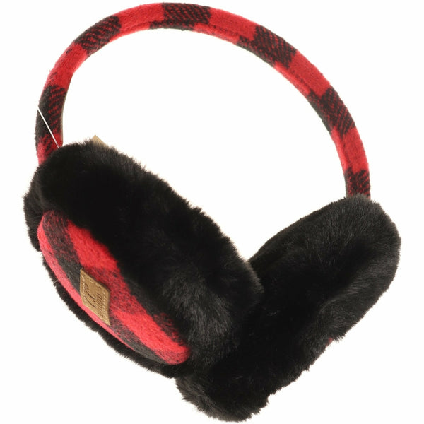 CC Beanie Ready to Ship Buffalo Plaid Earmuffs - Black/Red