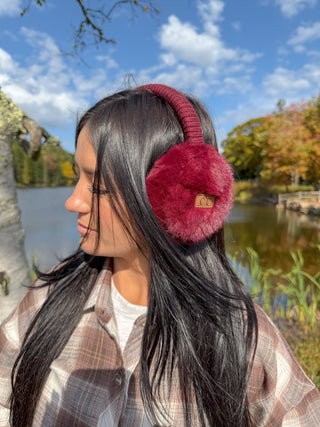 CC Beanie Ready to Ship Faux Mink Earmuffs - Burgundy