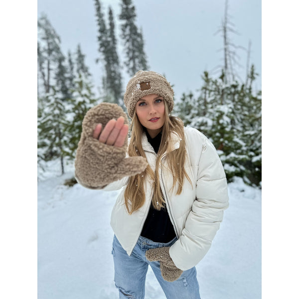 CC Beanie Ready to Ship Sherpa Convertible Mittens - Dark Camel