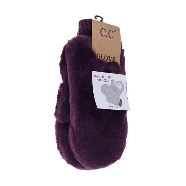 CC Beanie Ready to Ship Furry Convertible Mittens - Purple