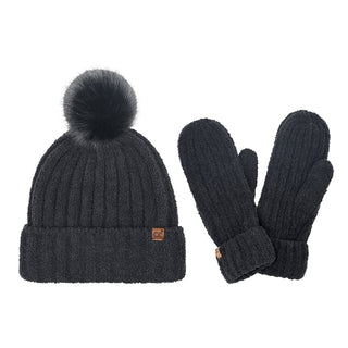 CC Beanie Ready to Ship Hat & Mittens Set - Black