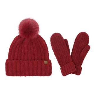 CC Beanie Ready to Ship Hat & Mittens Set - Red