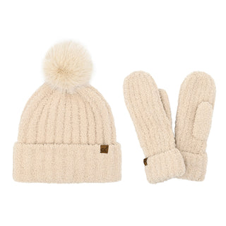 CC Beanie Ready to Ship Hat & Mittens Set - Ivory