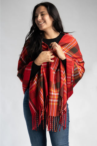 Saachi Ready to Ship Plaid Poncho - Red