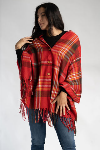 Saachi Ready to Ship Plaid Poncho - Red