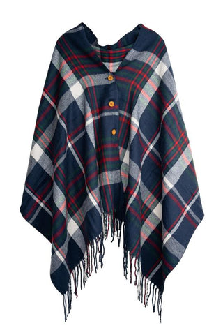 Saachi Ready to Ship Plaid Poncho - Blue