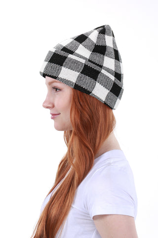 CC Beanie Ready Ship White Buffalo Plaid Beanie